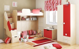 Детская комната Бэрри (Бежевый/Красный/корпус Клен) в Рубцовске - rubcovsk.katalogmebeli.com | фото