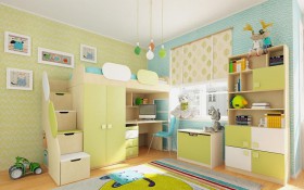 Детская комната Эппл (Зеленый/Белый/корпус Клен) в Рубцовске - rubcovsk.katalogmebeli.com | фото 2