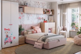 Комплект детской мебели Алина К2 Дуб мария/белый/нежно-розовый велюр в Рубцовске - rubcovsk.katalogmebeli.com | фото 1