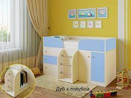Кровать-чердак Малыш-4 Дуб молочный/Голубой в Рубцовске - rubcovsk.katalogmebeli.com | фото