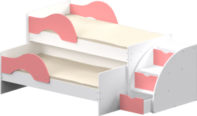 Кровать детская Матрешка выкатная с лестницей  Белый/Розовый в Рубцовске - rubcovsk.katalogmebeli.com | фото