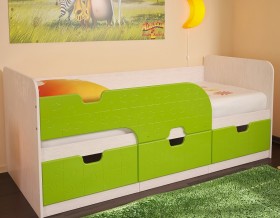Кровать детская Минима 1,86м с ящиками (дуб атланта/лайм глянец) в Рубцовске - rubcovsk.katalogmebeli.com | фото