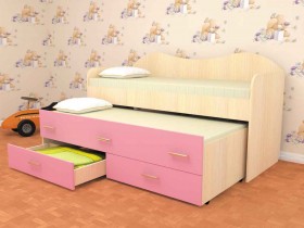 Кровать детская Нимфа двухместная 2.0 Дуб молочный/Розовый в Рубцовске - rubcovsk.katalogmebeli.com | фото 1