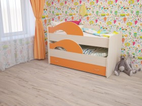 Кровать детская Радуга 1600 Млечный дуб/Оранжевый в Рубцовске - rubcovsk.katalogmebeli.com | фото