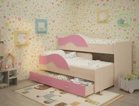 Кровать детская Радуга 1600 Млечный дуб/Розовый в Рубцовске - rubcovsk.katalogmebeli.com | фото 1