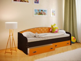 Кровать Софа-8 с мягкой спинкой (900х1900) Венге/Оранжевый в Рубцовске - rubcovsk.katalogmebeli.com | фото