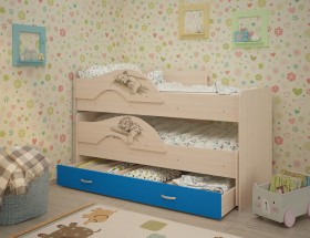 Кровать выкатная Радуга-Сафари детская 1600 Млечный дуб/Голубой в Рубцовске - rubcovsk.katalogmebeli.com | фото