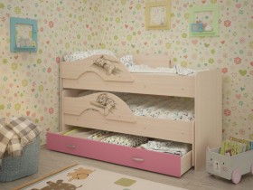 Кровать выкатная Радуга-Сафари детская 1600 Млечный дуб/Розовый в Рубцовске - rubcovsk.katalogmebeli.com | фото