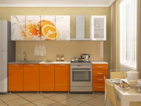 Кухонный гарнитур 1,8м Апельсин (Белый/Оранжевый металлик/Фотопечать апельсин) в Рубцовске - rubcovsk.katalogmebeli.com | фото