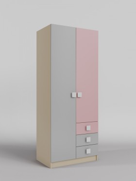 Шкаф 2-х створчатый с ящиками Грэйси (Розовый/Серый/корпус Клен) в Рубцовске - rubcovsk.katalogmebeli.com | фото