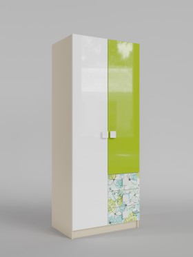 Шкаф 2-х створчатый с ящиками Твит (Белый/Зеленый/корпус Клен) в Рубцовске - rubcovsk.katalogmebeli.com | фото