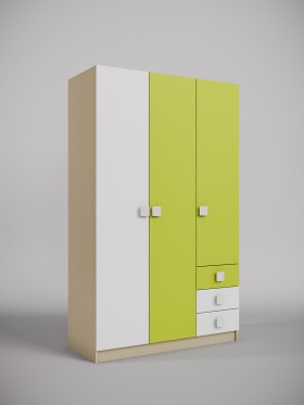 Шкаф 3-х створчатый с ящиками Эппл (Зеленый/Белый/корпус Клен) в Рубцовске - rubcovsk.katalogmebeli.com | фото
