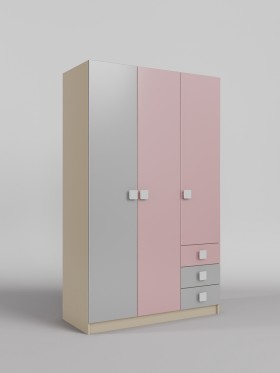 Шкаф 3-х створчатый с ящиками Грэйси (Розовый/Серый/корпус Клен) в Рубцовске - rubcovsk.katalogmebeli.com | фото