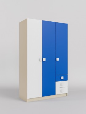 Шкаф 3-х створчатый с ящиками Скай (Синий/Белый/корпус Клен) в Рубцовске - rubcovsk.katalogmebeli.com | фото