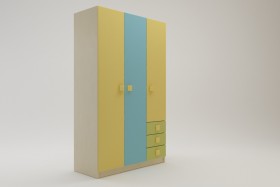 Шкаф 3-х створчатый с ящиками Смайли (Желтый/Голубой/Зеленый/корпус Клен) в Рубцовске - rubcovsk.katalogmebeli.com | фото