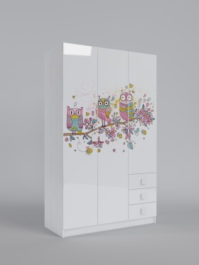 Шкаф 3-х створчатый с ящиками Совушки (Белый/корпус Выбеленное дерево) в Рубцовске - rubcovsk.katalogmebeli.com | фото