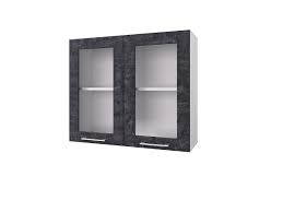 Шкаф 80 с 2-мя витринами Лофт (Камень Арья/корпус Белый) в Рубцовске - rubcovsk.katalogmebeli.com | фото