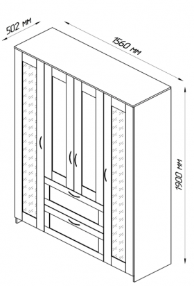 Шкаф четырехдверный Сириус с 2 зеркалами и 2 ящиками дуб венге в Рубцовске - rubcovsk.katalogmebeli.com | фото 2