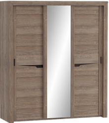 Шкаф трехдверный Соренто с раздвижными дверями Дуб стирлинг/Кофе структурный матовый в Рубцовске - rubcovsk.katalogmebeli.com | фото 1